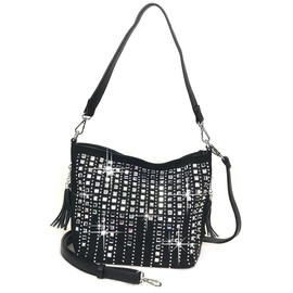 Zzfab Waterfall Small Rhinestones Crossbody Bag for Women Evening Handbag Black