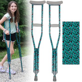 My Crutches-Fashion Designed Colored Crutches for Teens, Adults w Adjustable Handgrip & Length (Heights 5'2" - 5'10")- Lightweight, Durable Aluminum w Underarm Padding for Extra Comfort (Teal Leopard)