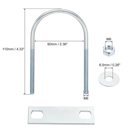 sourcing map Round U-Bolts, 6 Set 60mm Inner Width 110mm Length M6 Zinc-Plated Carbon Steel U Clamp Bolt with Nuts and Plates, for Boat Trailer