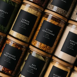 VERSAINSECT ns Spice Jar Labels - Minimalist Waterproof Stickers Black Labels for Round & Rectangle Containers Herb & Seasoning Kitchen Pantry Organizer
