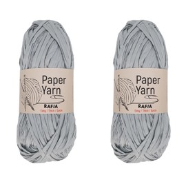 Paper Raffia Yarn 1 Strands Kraft Paper Yarn Raffia Yarn Soft Raffia Ribbon Yarn Polyester Yarn for Crocheting DIY Weaving - Total Length 170 m (180 yds 150 g) (Light Grey)