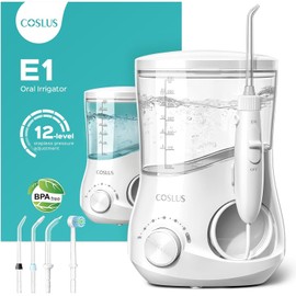 COSLUS Electric Water Flosser for Teeth, Professional Dental Pick for Orthodontic, Sensitive Gums, Braces - 12 Pressure Settings & ​​4 Multi-Functional Tips for Multiple Users, Home Use, White