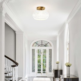 OYKYOHEI Semi Flush Mount Ceiling Light, Milk Glass Shade Modern Ceiling Light Fixture, Vintage Gold Lighting for Hallway Bedroom Entryway Kitchen Porch