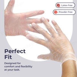 Fit Meal Prep 100 Pack Disposable Latex Free Large Vinyl Food Prep Gloves - Powder Free, Ideal for Kitchen, Bathroom, Household, Gardening