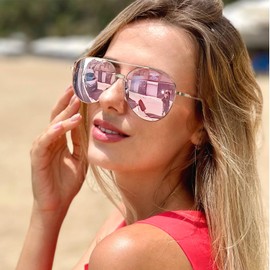 GlimmerStyle 1 Reflective Polarised Sunglasses with Gold Frame in Pink,Sunglasses Ladies