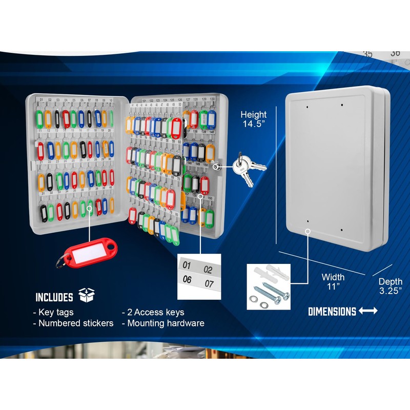 Barska 160-Key Organizer Lock Box – Wall Mount Steel Key