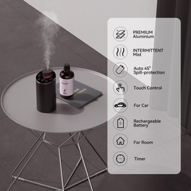 Waterless Essential Oil Diffuser Aromatherapy Scent Diffusers for Home Large Room, Bedroom, Car, Office, Desk, Battery Operated Mini Portable Air Freshener, 3 Countdown Timers & 3 Mist Levels