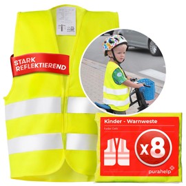 PURAHELP Children's High Visibility Vest (5-12 Years) Safety Vest (8 Pieces) for the Way to School, Bicycle, Car - Reflective Safety Vest Yellow