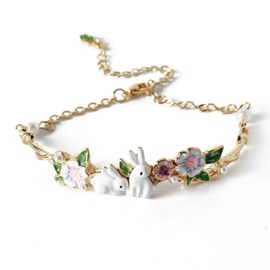 CHUQIU Cute Charm Bracelets For Women Easter Bunny Rabbit With Flower Bangle Bracelet Adjustable Wristchain Gifts