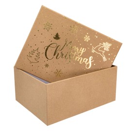Idena 30487 Gift Box with Lid 20 x 15 cm Brown with Gold Motifs for Christmas