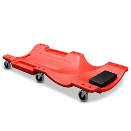 Auto Dynasty 40 Inches Mechanic Creeper, Automotive Garage Repair Low Profile Under Car Rolling Creeper with Padded Headrest, Plastic, Red