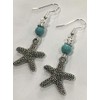 Starfish Charm Earrings with Turquoise Colored Stone Accent Beads on