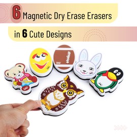 Mr. Pen - Animal & Pen Shaped Whiteboard Eraser, 6 Pack, Multicolor, Foam and Felt, Magnetic, Perfect for Classroom & Game Centers