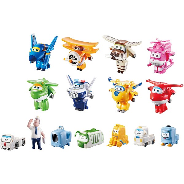 Super Wings - Transform-a-Bots World Airport Crew | Collector Pack | 15 Toy Figures | 2" Scale