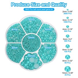 PATIKIL 5645Pcs Flatback Pearls Beads for Crafting, 7 Sizes Half Round Resin Beads Flatback Pearl Charms for DIY Nail Art Phone Decoration Socks Charms, Lake Blue