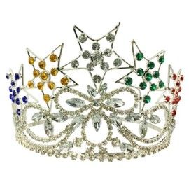 Freemason Masonic 5 STARS OES SILVER TONE Rhinestones O.E.S Adjustable CROWN