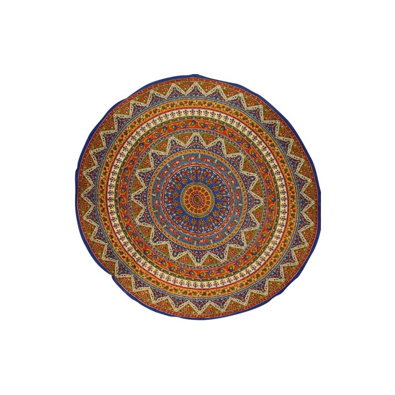 Indian Mandala Print Round Cotton Tablecloth 76" Blue
