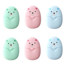 6 Boxes Disposable Paper Soap Portable Mini Portable Paper Soap with Plastic Box for On the Go Outdoor Travel Camp, 50 Pieces Soap Sheets/Each Boxes, Pink, Blue, Green, 7.5 × 5.5 cm