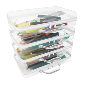 Kuabiz Clear Hard Zipper Case with Handle Hard-Sided Premium Storage Case Plastic Clear Hard Shell Zipper Pouch Portable Travel Organizer Box for Building Blocks Puzzles Cosmetic Makeup Pencil (4 Pcs)