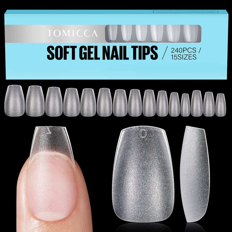 TOMICCA Nail Tips Sanded Nail Tips Short Full Cover Plain