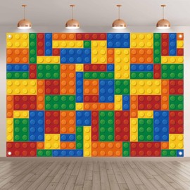 Luminora 7x5ft Fabric Colorful Building Blocks Backdrop Kids Toy Theme Background Kids Boys Birthday Party Decorations Baby Shower Photo Banner Props