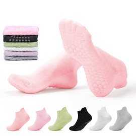 6 Pairs Pilates Socks, Grip Yoga Socks for Women, Non Slip Grip Socks for Yoga, Barefoot, Ballet, Pilates Grip Socks Women