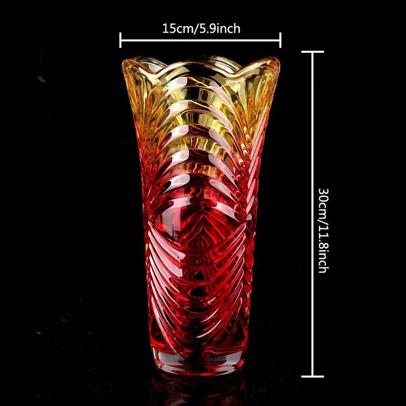 Large Red Striped Glass Vase-11.8 inch Tall,Modern Vase for Home