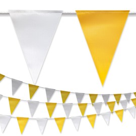NACARUM 【102FT】White Yellow Nautical Pennant Banner Fabric Triangle Flag| Heavy-Duty Outdoor | Nautical backstroke flags| OSHA 500lb Rated | Strand Fade Resistant