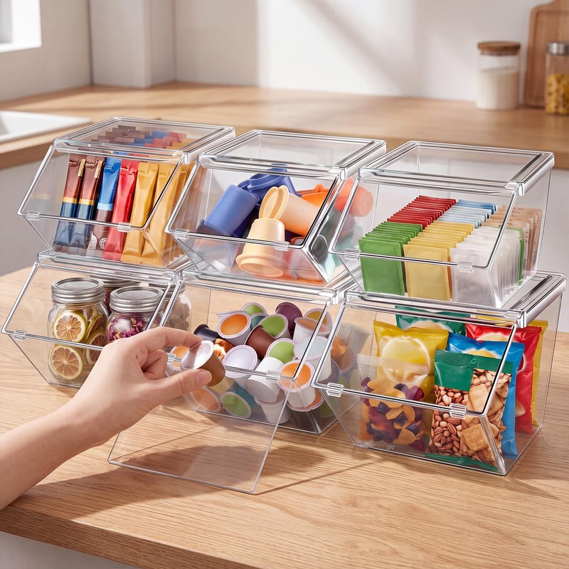 6 Pcs Clear Stackable Storage Bins with Lids, Large+extra Large