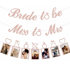 Bridal Shower Decoration - Rose Gold Bride to Be Photo Banner, Miss to Mrs Banner and Photo Banner for Engagement Wedding Bridal Shower Bachelorette Party Decoration Supplies