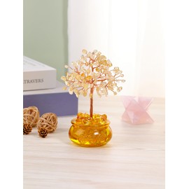 Jovivi Citrine Healing Crystal Trees Glass Base, Feng Shui Crystal Bonsai Gemstone Money Tree for Home Office Desk Decor Spiritual Gift