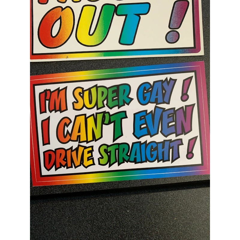 6 Piece Gay Prank Joke Bumper Stickers Decals 3x5” Kit