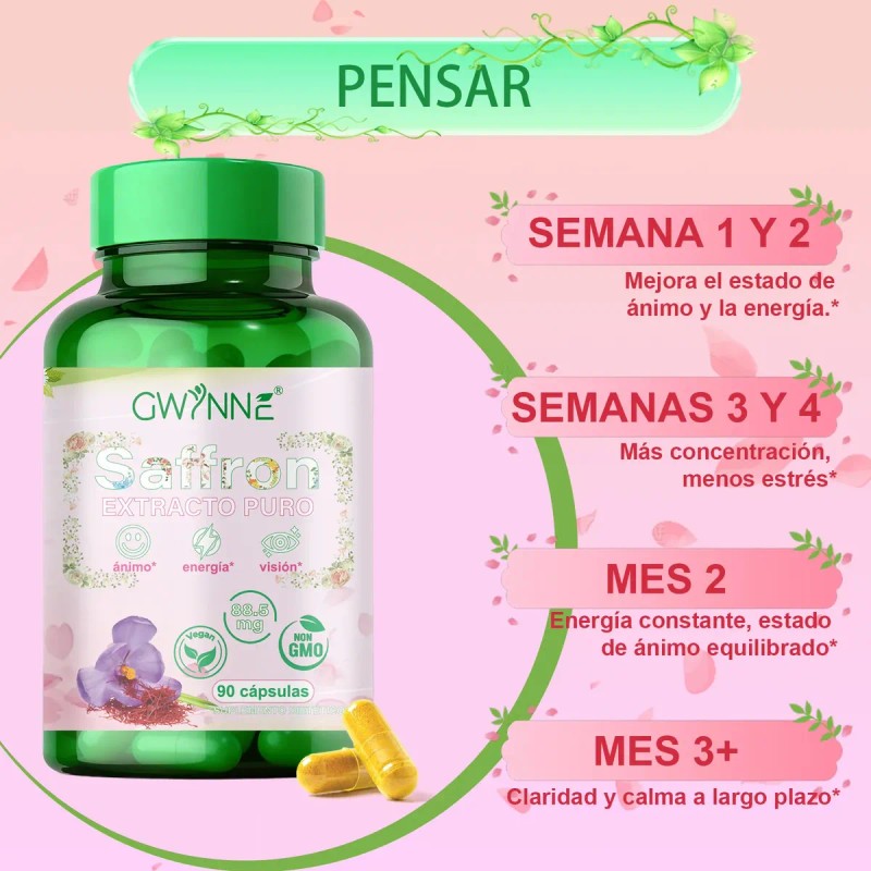 Gwynne Azafrán Puro Orgánico 5mg Extracto Saffron Feliz Aumentar Energía