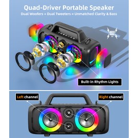 Portable Bluetooth Speaker 140W, Loud Wireless Speaker with 2 Subwoofers & Bass Boost, IP65 Waterproof Outdoor, 12000mAh Battery 24H Playtime, RGB Lights, TF/AUX/Mic Input for Home, Party, Outdoor