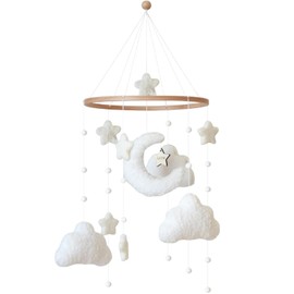 Mobile Baby Wooden Mobile Baby Bed Bell Wind Chime Baby with Moon Clouds Stars Baby Mobile Toy Baby Room Decoration Gift for Girls Boys