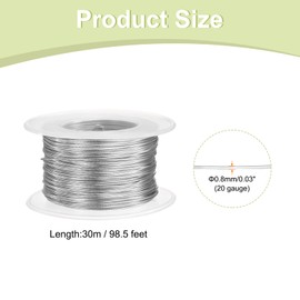 sourcing map 2pcs 20 Gauge Aluminum Craft Wire 0.8mm 98.5ft Flexible Bendable Anodized Metal Jewelry Sculpting Wire for Jewelry Making Modelling Craft DIY, Silver Tone