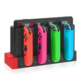 Upgraded Charging Dock Station for Switch/Switch OLED, Charges Up to 4 Switch Controllers and Switch Console with LED Indication/Security Protection, Compatible with Switch/Switch OLED, Gaming Organizer Charger Storage Accessories for Switch/Switch OLED 