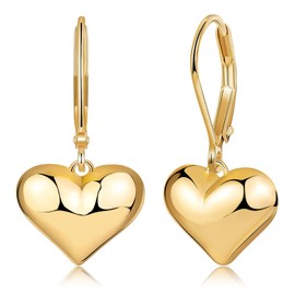FSLEAD Gold Heart Earrings for Women Chunky Puffed Heart Dangle Earrings Lightweight Love Leverback Gold Dangle Drop Earring Hypoallergenic Jewelry Gift Valentines Earring