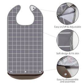 Bravace Bravace 4 Pack Adult Bibs for Eating Washable Reusable Waterproof Clothing Protector with Detachable Crumb Catcher, Bibs for Elderly Women and Men, Senior Citizen Feeding Bibs - Unisex