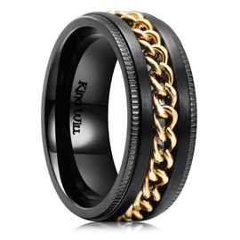 King Will Intertwine 8mm Stainless Steel Fidget Ring Anxiety Ring for Men Gold Curb Chain Inlay Black Spinner Ring 10