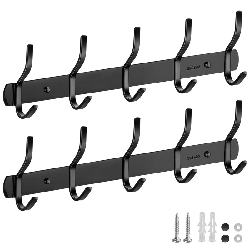 TooCust Coat Rack Wall Mounted, 5 Hooks 16", Heavy Duty,
