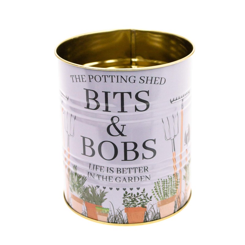 Set of 2 Potting Shed Round Metal Garden Storage Tin