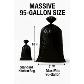 95-96 Gallon Extra-Large Black Garbage Can Liners, Heavy-Duty Trash Bags, 50 Bags, 1.5 Mil Thick, Ideal for Commercial & Home Use