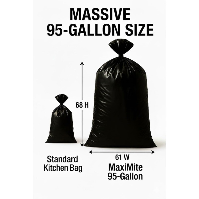 95-96 Gallon Extra-Large Black Garbage Can Liners, Heavy-Duty Trash Bags,