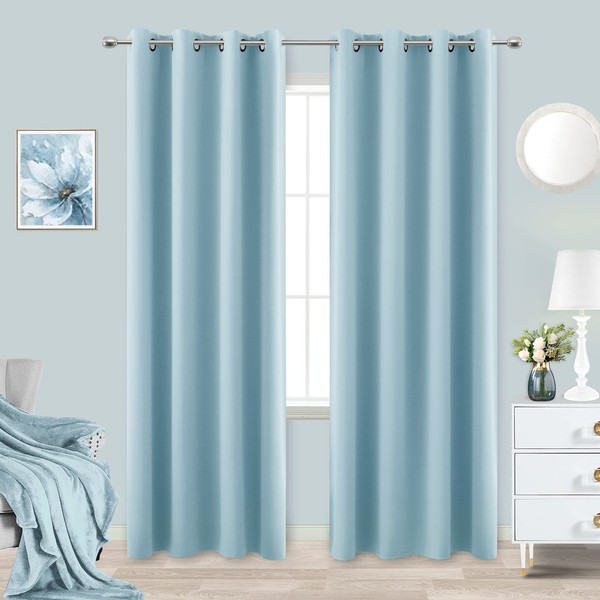 Light Blue Curtains 84 Inch Length for Bedroom 2 Panels Pack Set Sooth Pale Sky Colored Room Darkening Window Treatments Drapes Insulated Thermal Blackout Curtains for Living Room Sliding Glass Door