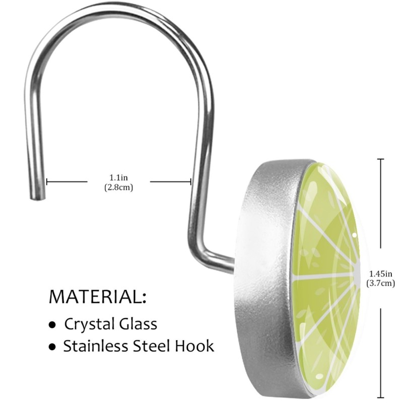 Green Lemon Decorative Shower Curtain Hook Rings 12 Pack Shower