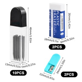 2B Compass Refills, Pack of 100 Compass Refills 2 mm Diameter, Compass Refills 2 cm Long Leads, with 2 Pencil Sharpeners and Eraser for Mathematical Drawing Creation