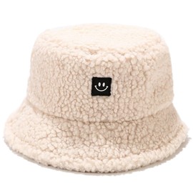Women's Plush Fishing Hat Winter Hat Fluffy Bucket Hat Warm Fishing Hat Winter Fishing Hat Women's Faux Fur Bucket Cap Warm Hat with Wide Brim Fluffy Hat, Beige1
