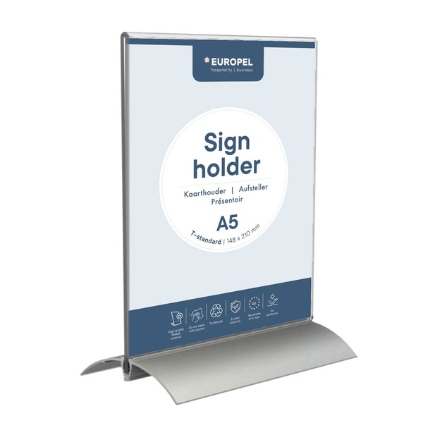 EUROPEL Sign Holder (T-Standard, A5 Size, Portrait) – Clear Acrylic