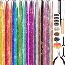 Heat Resistant Hair Tinsel Kit (48 Inch, 22 Colors, 3500 strands), Tinsel Hair Extensions with Tools for Women Hair Accessories